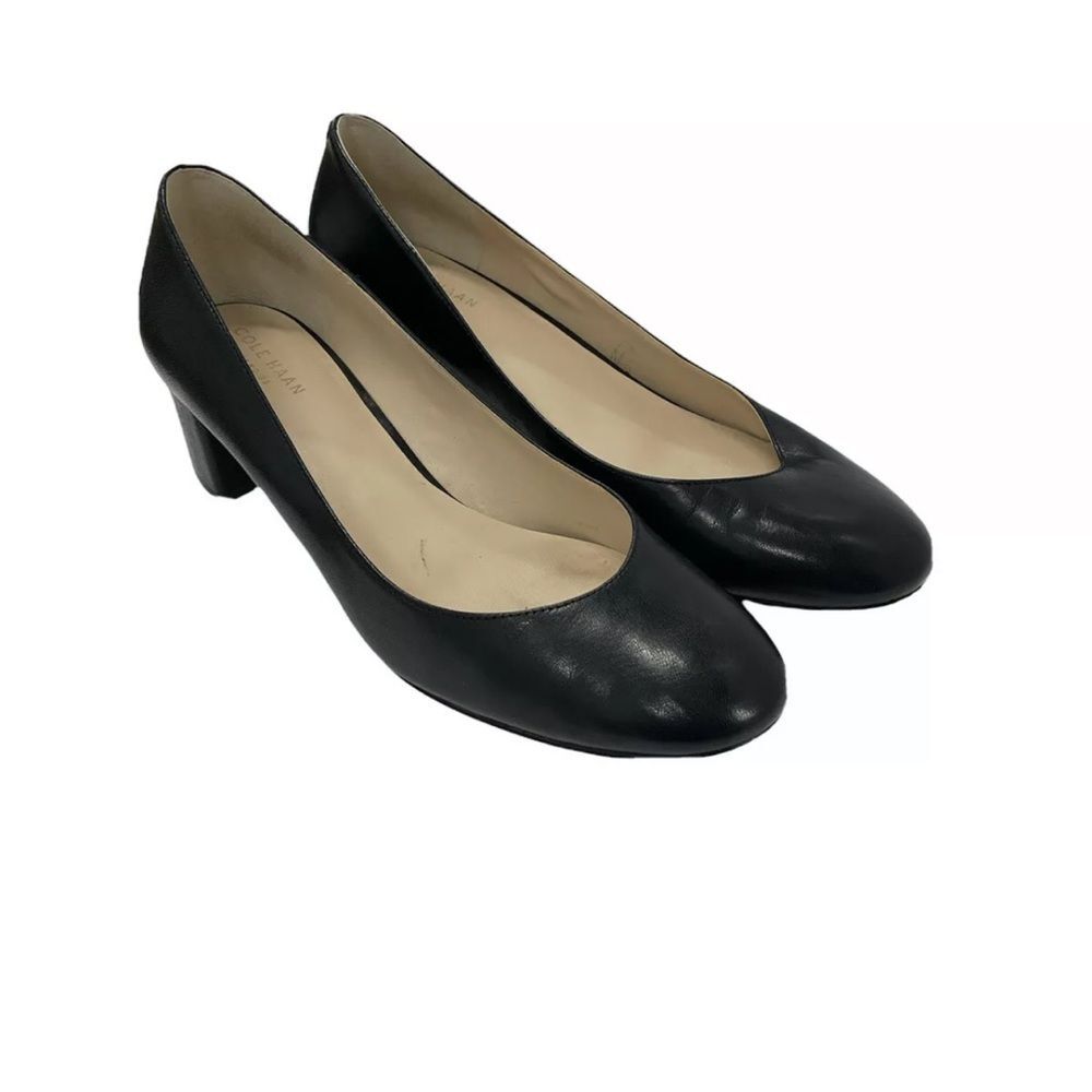 Cole Haan Women 9.5 B Lesli Black Leather Pumps Heels Grandfoam Footbed EUC